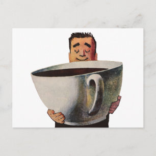 Carte Postale Homme heureux vintage buvant une tasse géante de c