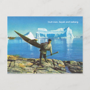 Carte Postale Homme inuit avec kayak et iceberg