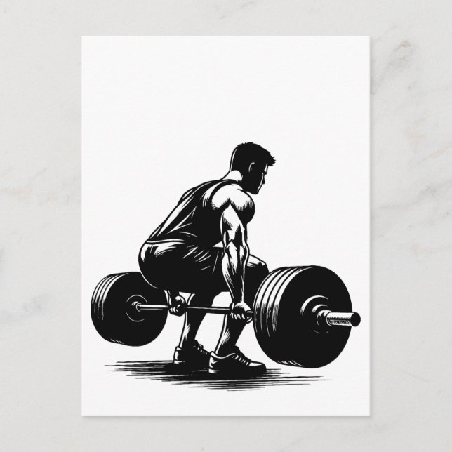 Carte Postale homme lever poids corps constructeur art illustrat (Devant)