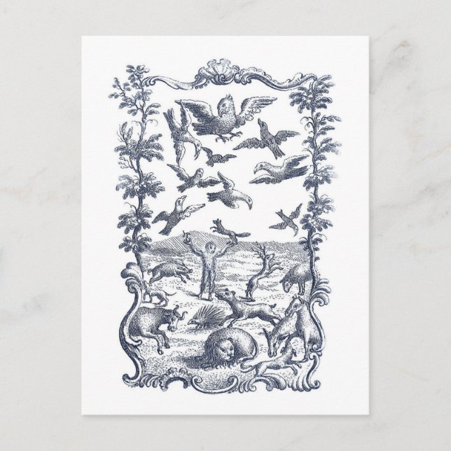 Carte Postale Homme, oiseaux et autres animaux 1776 Etching (Devant)