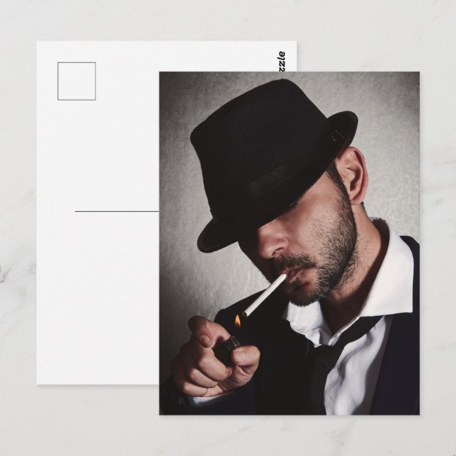 Carte Postale Homme rétro fumeur (Devant / Derrière)
