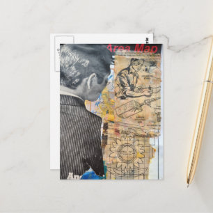 Carte Postale Homme rétro travaillant Collage de médias mixtes