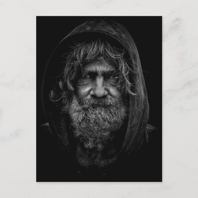 Carte Postale Homme sans abri et sans défense en noir et blanc (Devant)