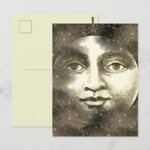 Carte Postale Homme vintage dans la pleine lune visage étoile nu