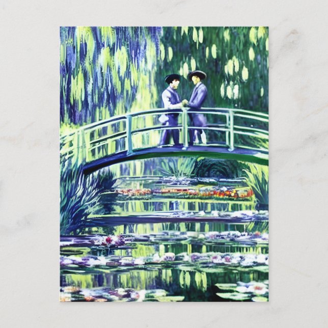 Carte Postale Hommes amoureux sur le pont dans le style de Monet (Devant)
