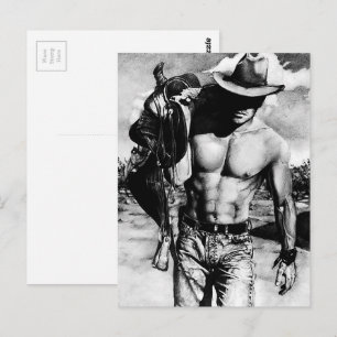 Carte Postale Hommes Cool moderne Western Homme Cowboy Art dessi