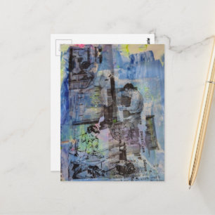 Carte Postale Hommes de menuiserie rétro sur fond bleu