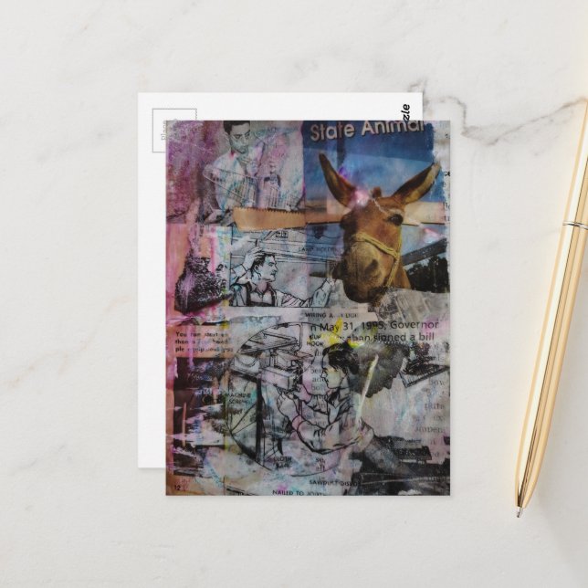 Carte Postale Hommes de travail entêtés un collage unique en tec (Devant/Arrière en situation)