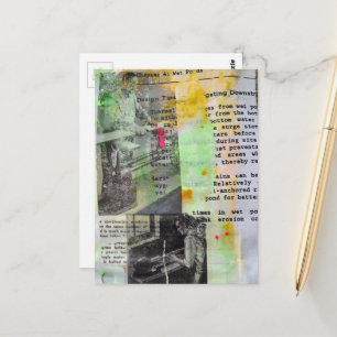 Carte Postale Hommes Rétro au Travail Noir Blanc Rose Jaune