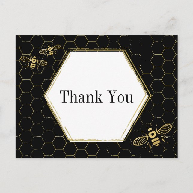 Carte Postale Honey Bee Black Gold Motif Merci (Devant)