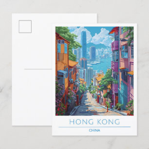Carte Postale Hong Kong Chine Vintage voyage d'art