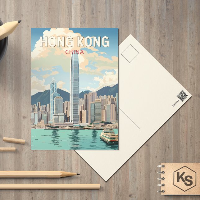 Carte Postale Hong Kong Chine Voyage Art Vintage (Créateur téléchargé)