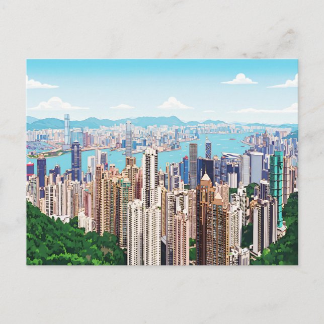 Carte Postale Hong Kong skyline panoramic view postcard (Devant)