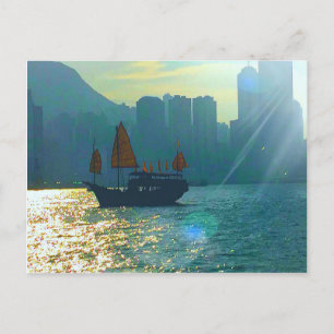 Carte Postale Hong Kong Victoria Harbour Aqua tonalités "junk"