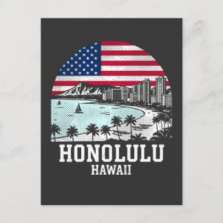 Carte Postale Honolulu City Hawaii American Flag