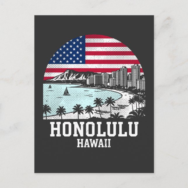 Carte Postale Honolulu City Hawaii American Flag (Devant)