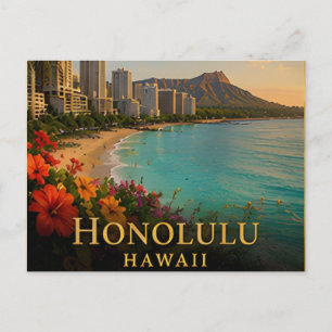Carte Postale Honolulu Hawaï côte de Waikiki et culture insulair