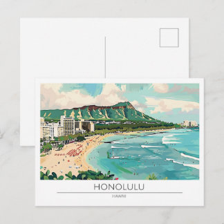 Carte Postale Honolulu Hawaï États-Unis Art Vintage Voyage