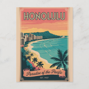 Carte Postale Honolulu Hawaï vintage Paradis du Pacifique 