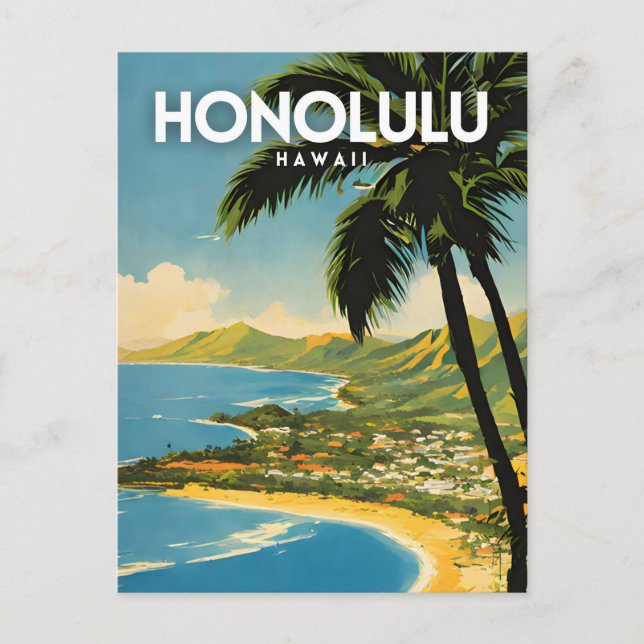 Carte Postale Honolulu Hawaii Nostalgic Travel Art (Devant)