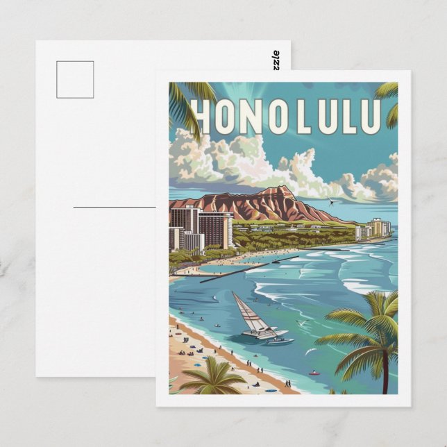 Carte Postale Honolulu Hawaii USA Vintage voyage Place (Devant / Derrière)