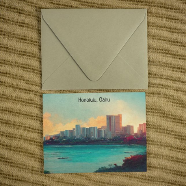 Carte Postale Honolulu Oahu Panorama Vue Ville (honolulu oahu postcard)