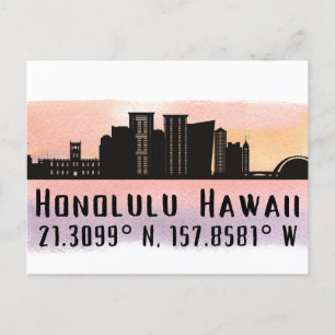 Carte Postale Honolulu Skyline Latitude et Longitude