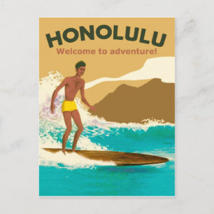 Carte Postale Honolulu, surfant sur les vagues de l'océan