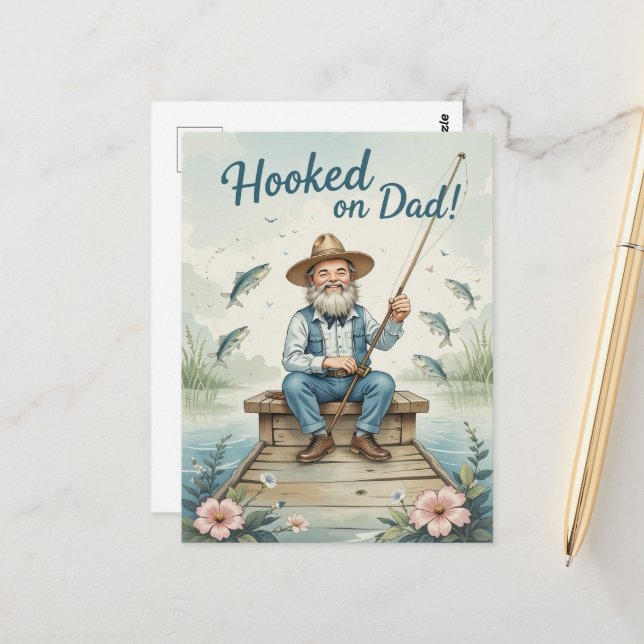 Carte Postale Hook sur papa Fête des pères de pêche drôle (Devant/Arrière en situation)