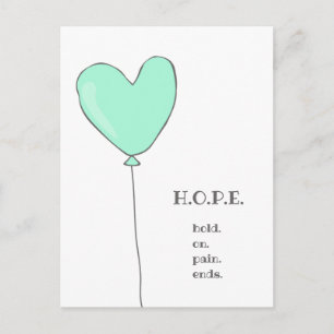 Carte Postale Hope - Balloon Turquoise avec une citation motivan