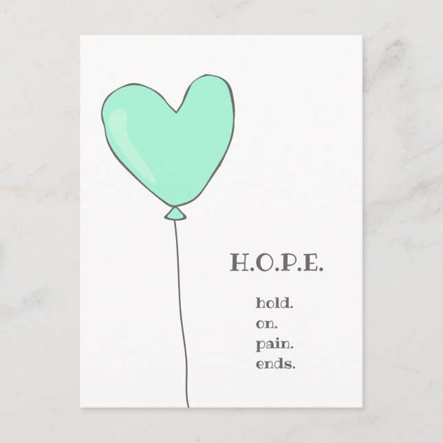 Carte Postale Hope - Balloon Turquoise avec une citation motivan (Devant)