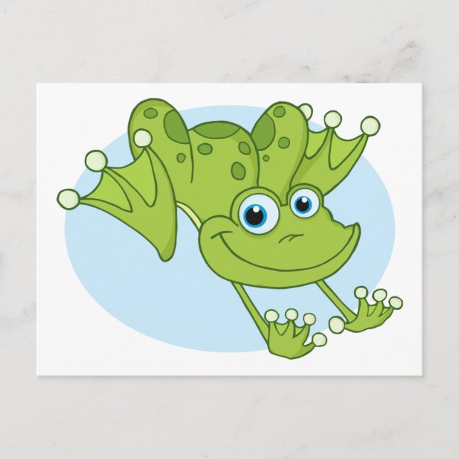 CARTE POSTALE HOPPING HAPPY GREEN CARTOON FROG CUTE VOYAGER (Devant)