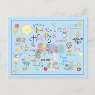 Carte Postale Hoppy Easter Wordart Salutations Arrière - plan bl