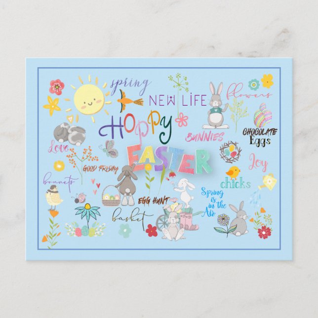 Carte Postale Hoppy Easter Wordart Salutations Arrière - plan bl (Devant)