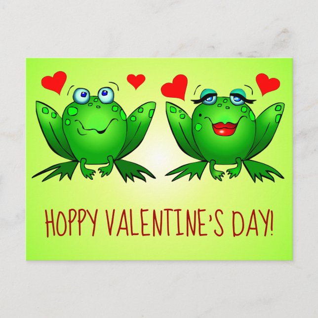 Carte Postale Hoppy Valentines Day Fun mignon Cartoon Frogs Coeu (Devant)