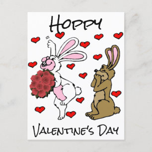 Carte Postale Hoppy Valentine's Day - Lapin lapins et Coeurs