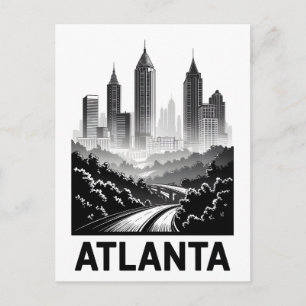 Carte Postale Horizon d'Atlanta Géorgie Noir Blanc Gravure sur b
