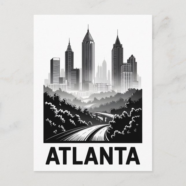 Carte Postale Horizon d'Atlanta Géorgie Noir Blanc Gravure sur b (Devant)