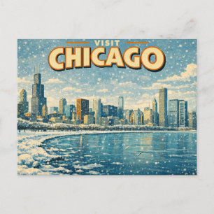 Carte Postale Horizon de Chicago et lac Michigan en hiver 