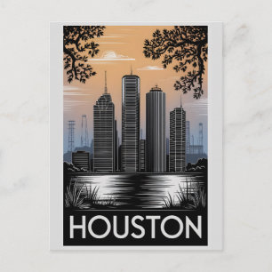 Carte Postale Horizon de Houston Texas Noir Blanc Gravure sur Bo