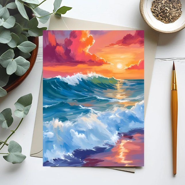 Carte Postale Horizon de Lumière | Coucher de soleil Vagues Océa (Créateur téléchargé)