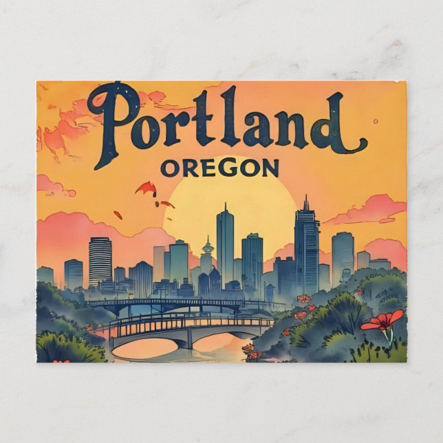 Carte Postale Horizon de Portland Oregon (Devant)