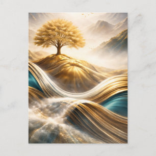Carte Postale Horizon Doré : Arbre de Sérénité - Œuvre d'Art Mur