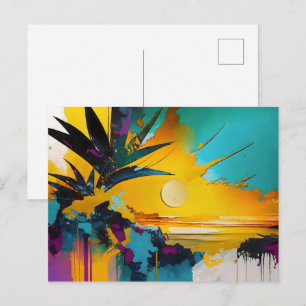 Carte Postale Horizon Doré – Coucher de Soleil Tropical Abstrait