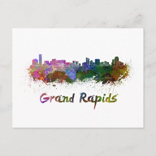 Carte Postale Horizon Grand Rapids en aquarelle (Devant)