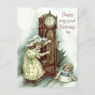 Carte Postale Horloge à pendule Kitten Enfants Mignons