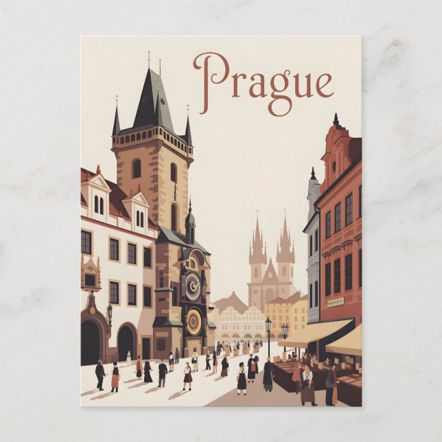 Carte Postale horloge astronimique de Prague vintage (Devant)