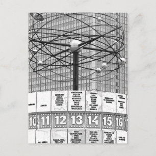 Carte Postale Horloge Mondiale, Alexanderplatz, Berlin, B & W (W