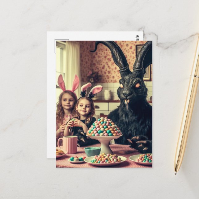 Carte Postale Horreur à la table de Pâques (Devant/Arrière en situation)
