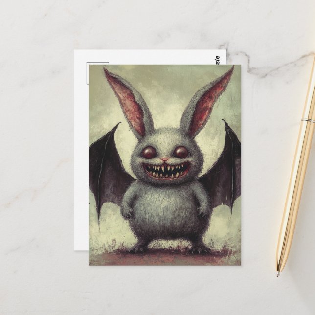 Carte Postale Horreur de lapin chauve-souris vampire (Devant/Arrière en situation)
